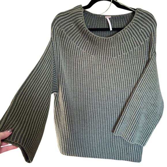 Free People New Charlotte Tunic Sweater Boat Neck Chive Combo Green Size Small - Picture 9 of 16